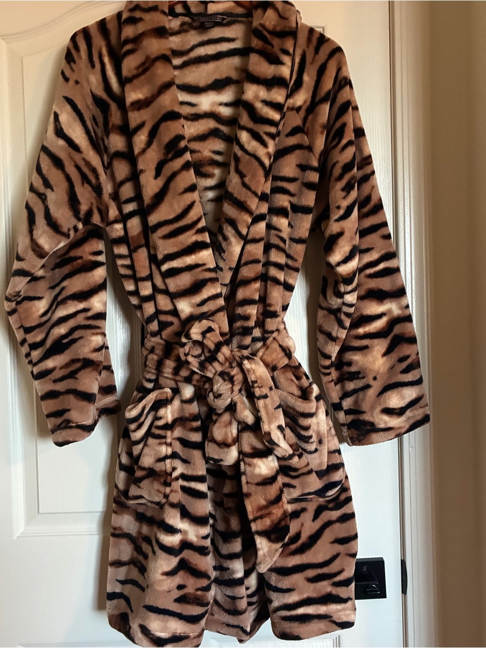 Victoria's Secret Tiger-Print Plush Robe in Brown and Black